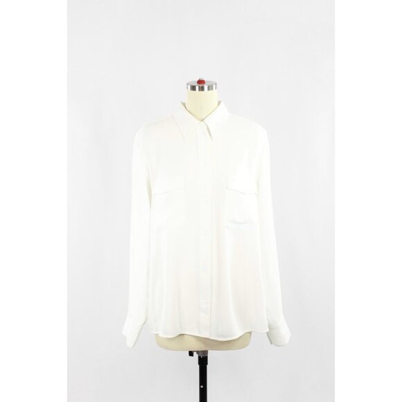 Aritzia BABATON White Matte Satin Front Pocket Button-Up Shirt, Size L - Picture 1 of 15